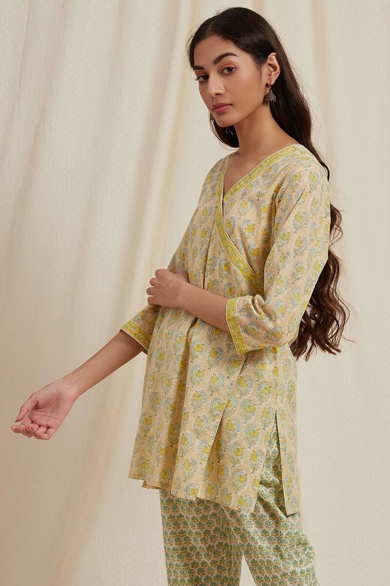 Green Block Printed Cotton Kurti