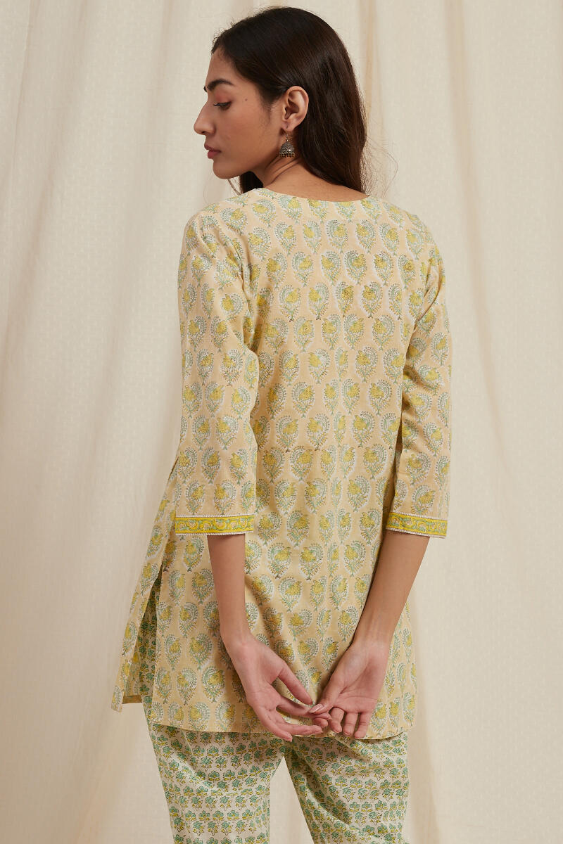 Green Block Printed Cotton Kurti