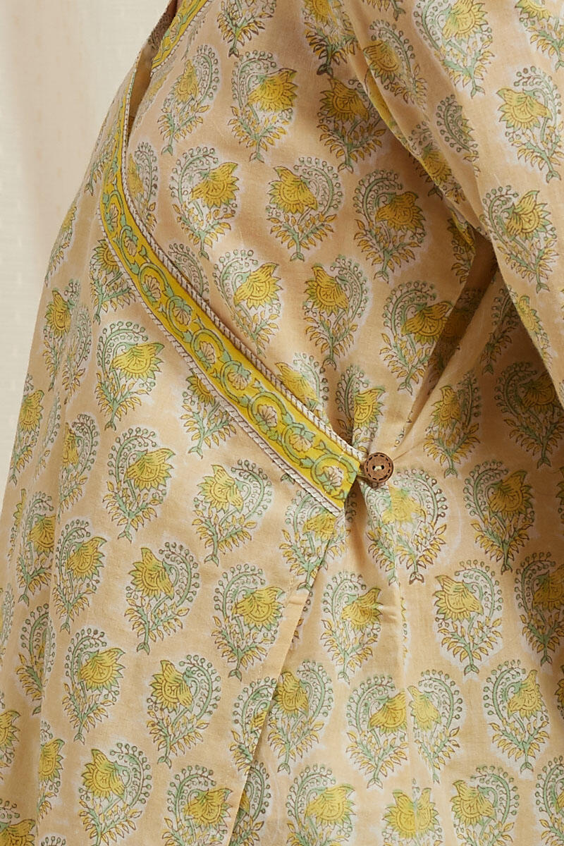 Green Block Printed Cotton Kurti