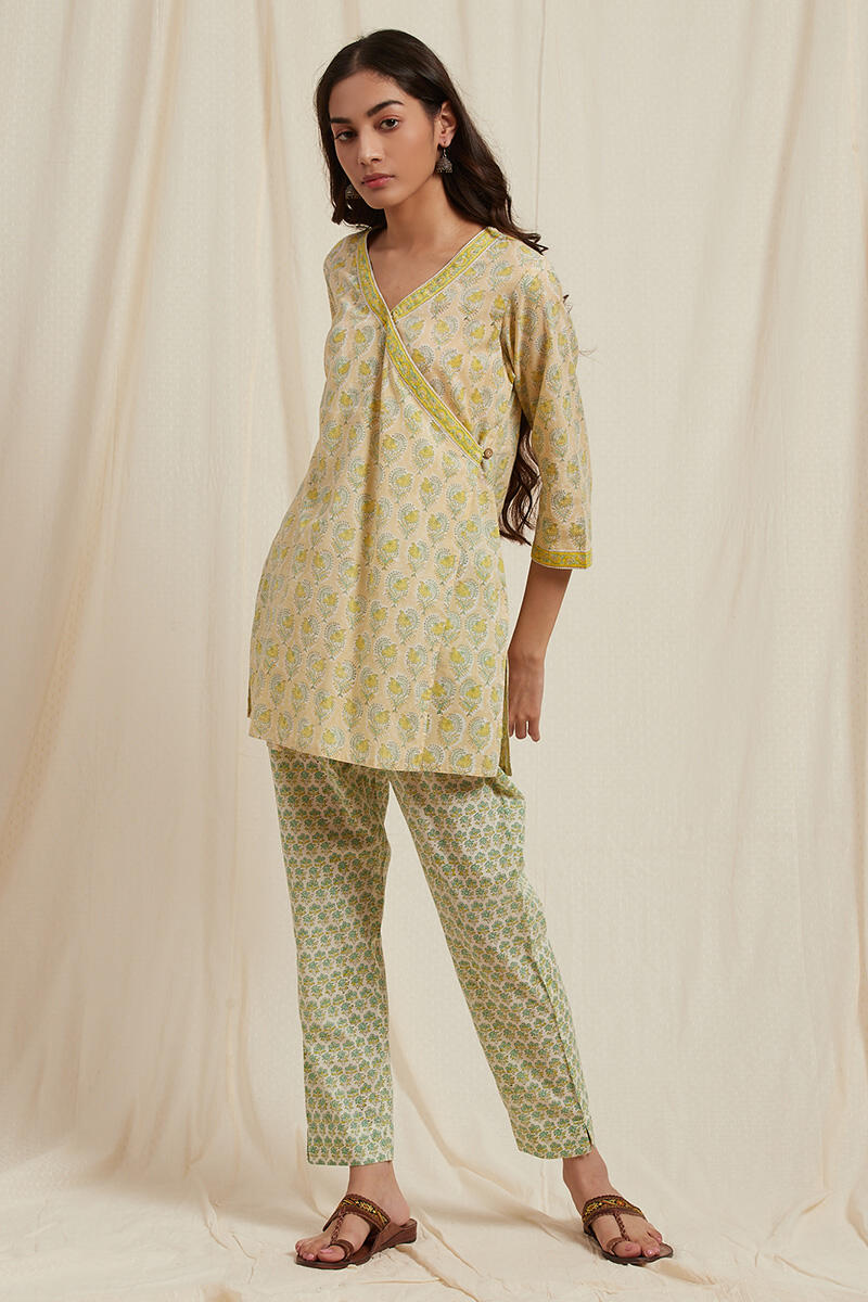 Green Block Printed Cotton Kurti
