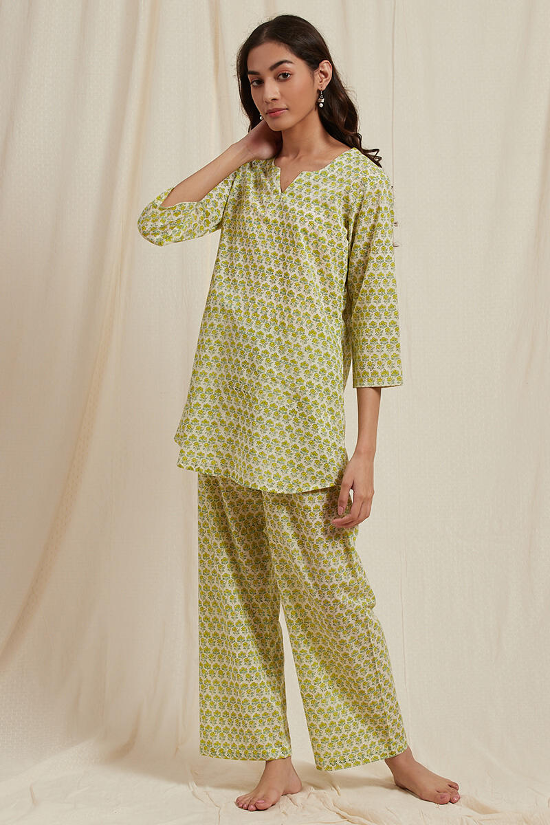 Off-White Block Printed Cotton Pyjama Set