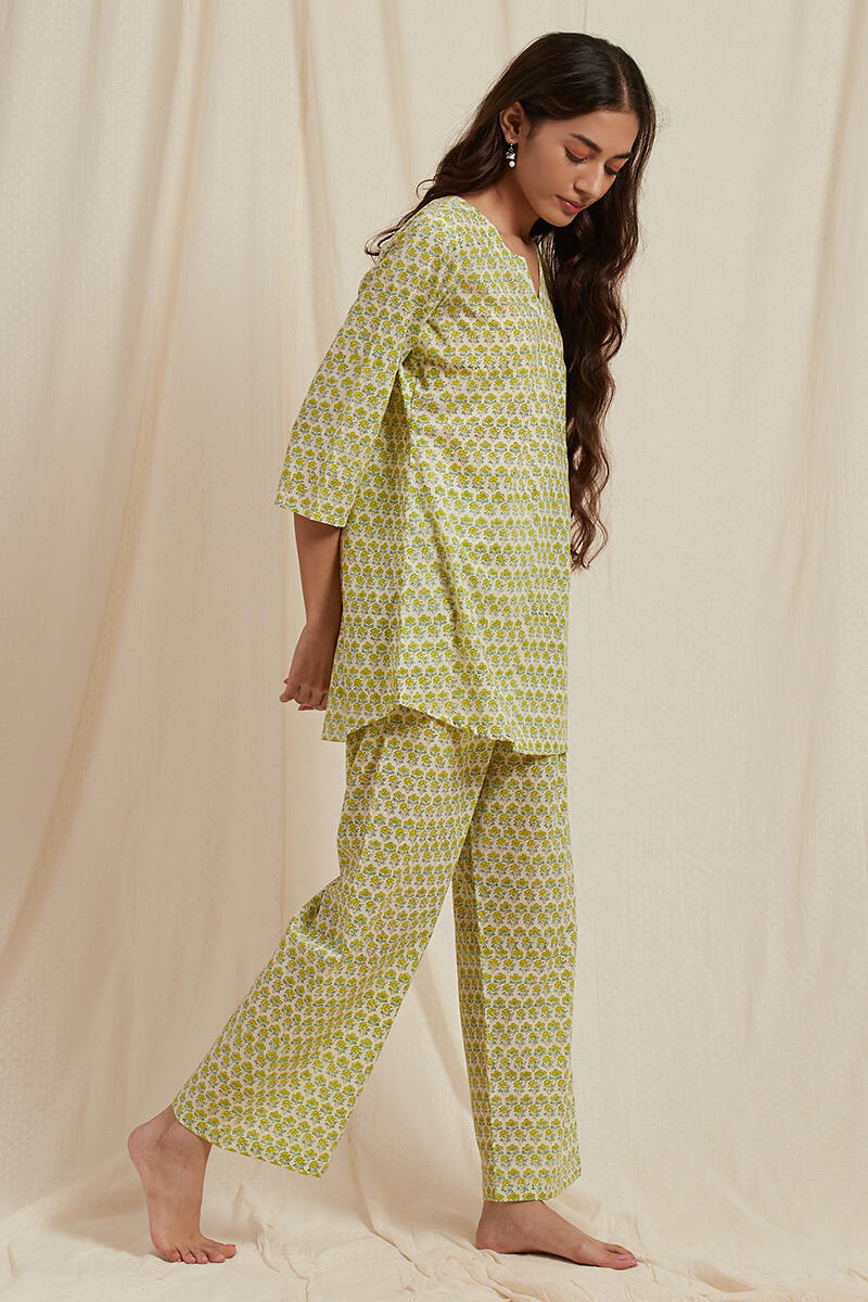 Off-White Block Printed Cotton Pyjama Set