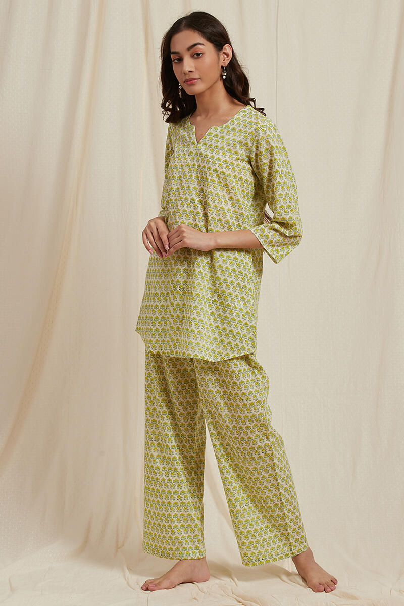 Off-White Block Printed Cotton Pyjama Set