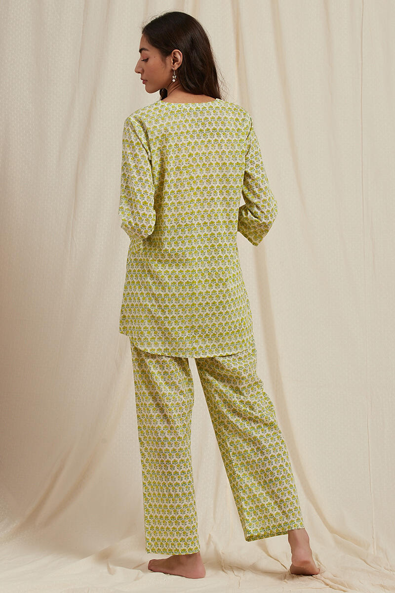 Off-White Block Printed Cotton Pyjama Set