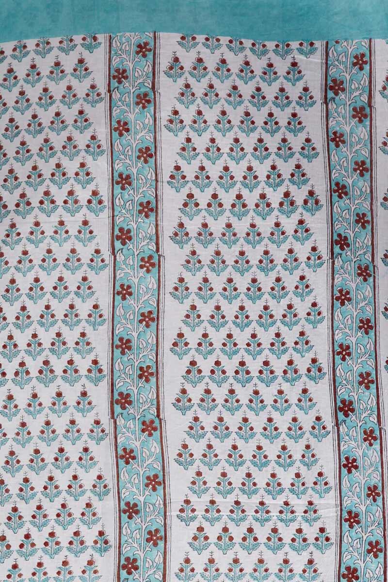 Turquoise Block Printed Cotton Dupatta