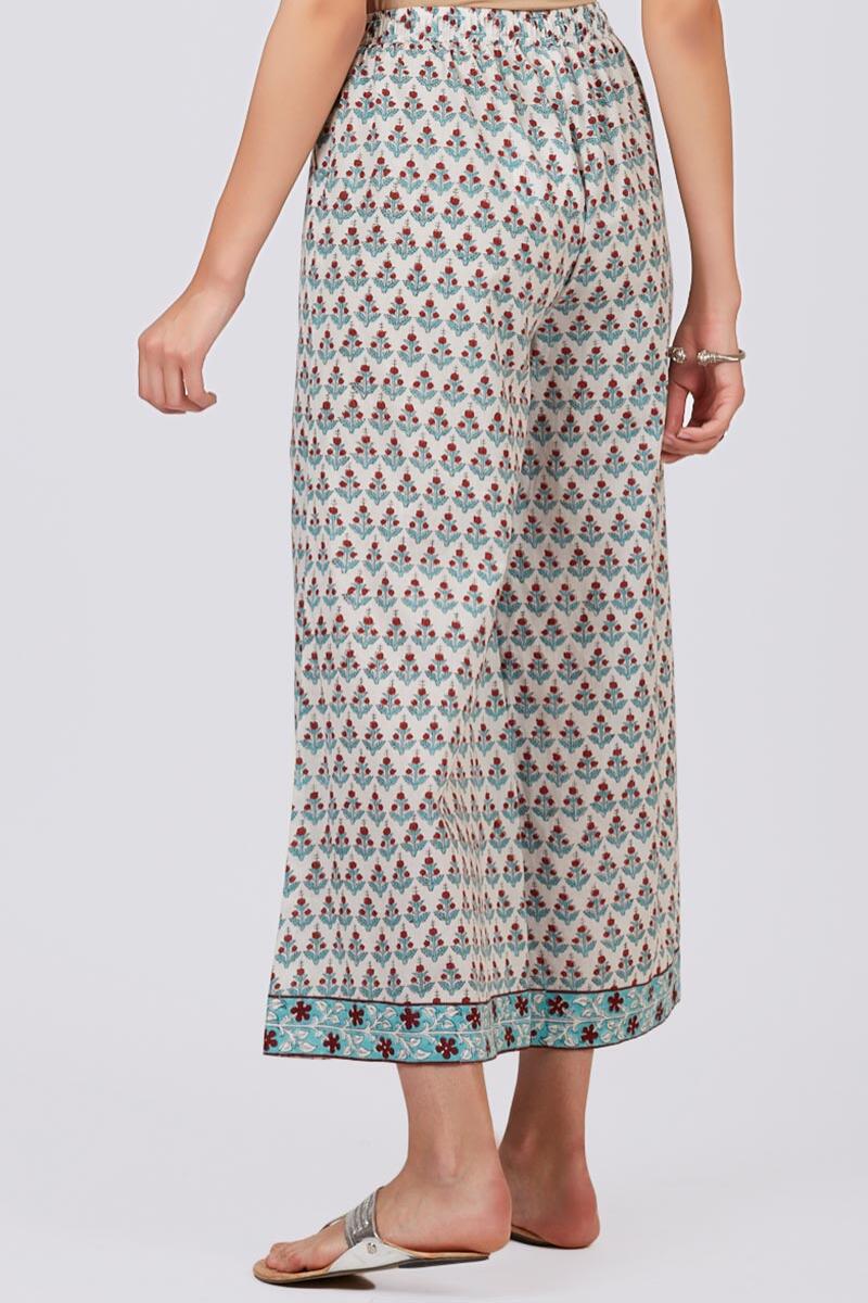 Turquoise Block Printed Cotton Palazzo