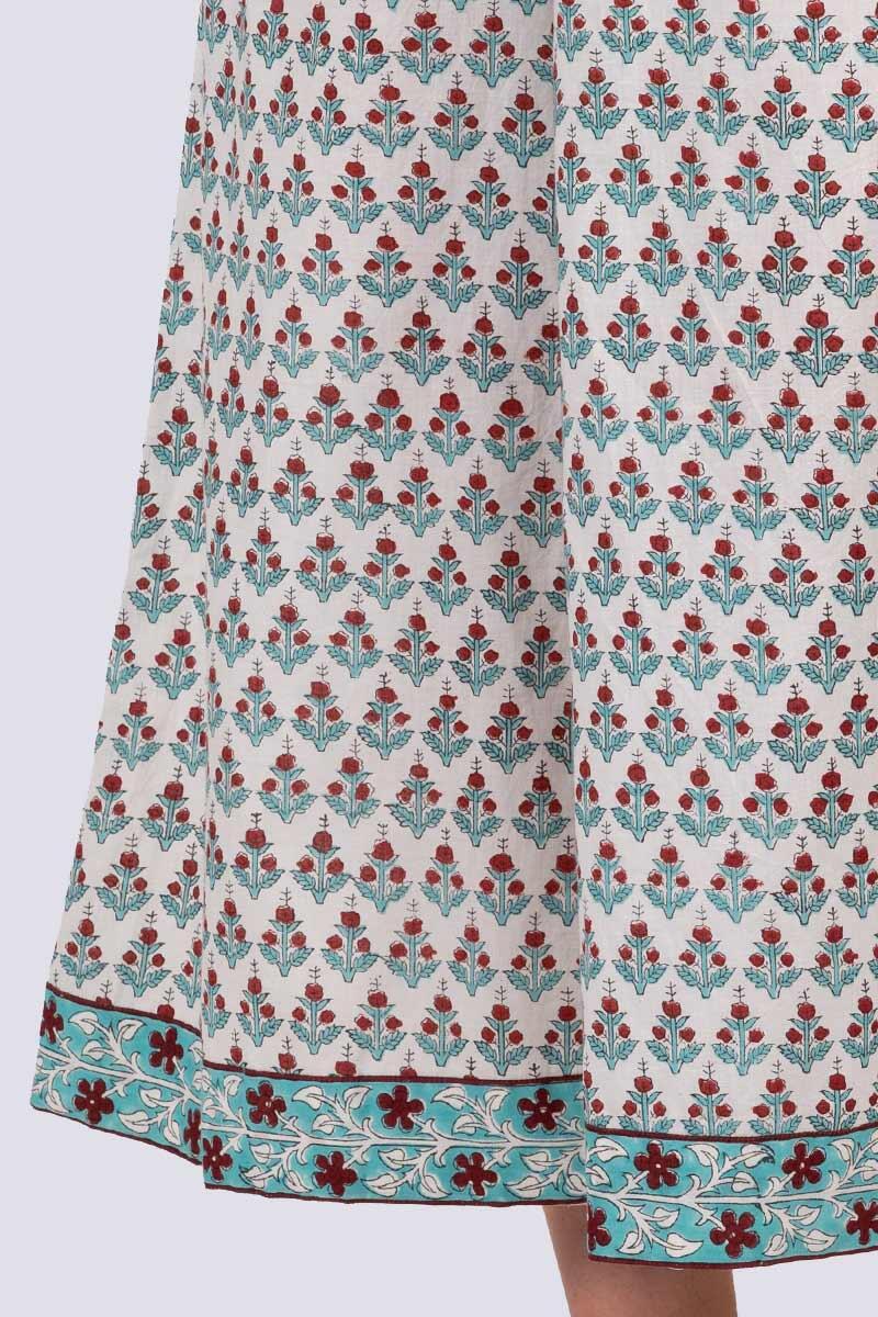 Turquoise Block Printed Cotton Palazzo