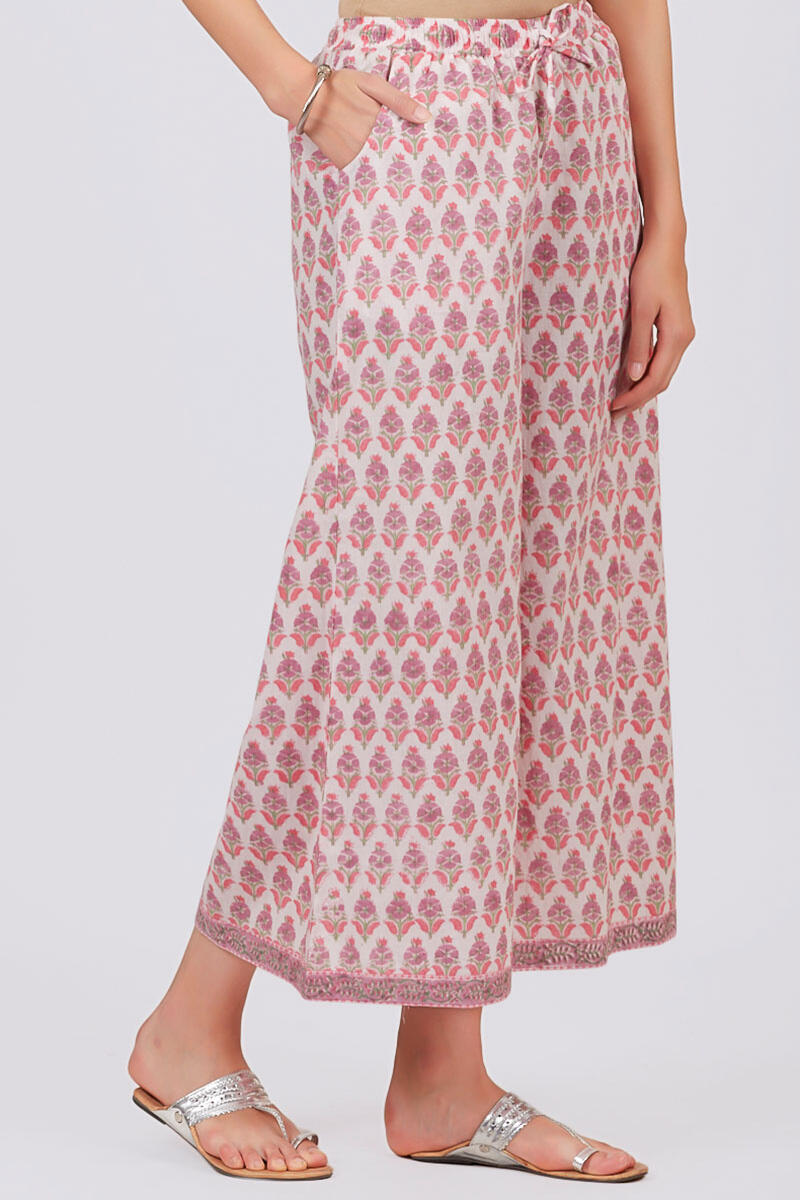 Pink Block Printed Cotton Palazzo