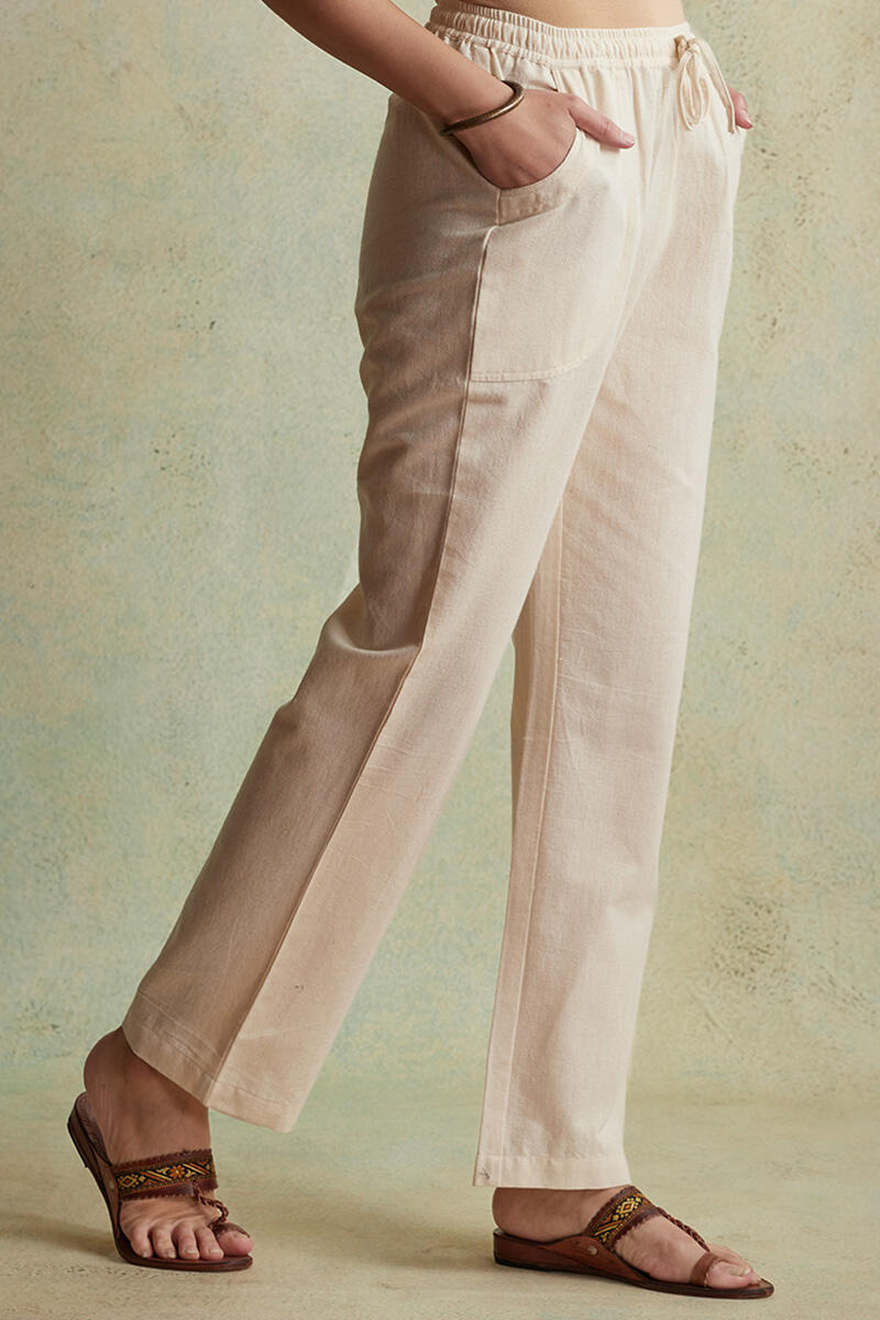 Beige Handloom Cotton Pants