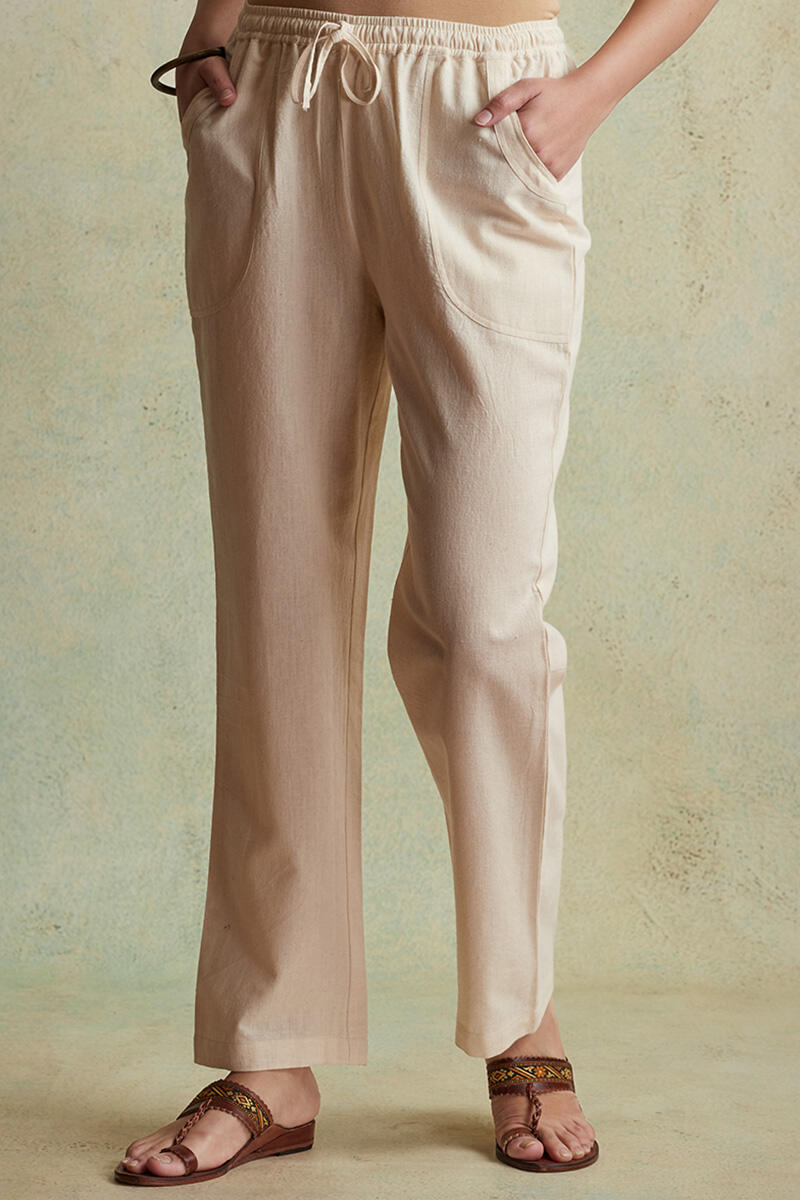 Beige Handloom Cotton Pants
