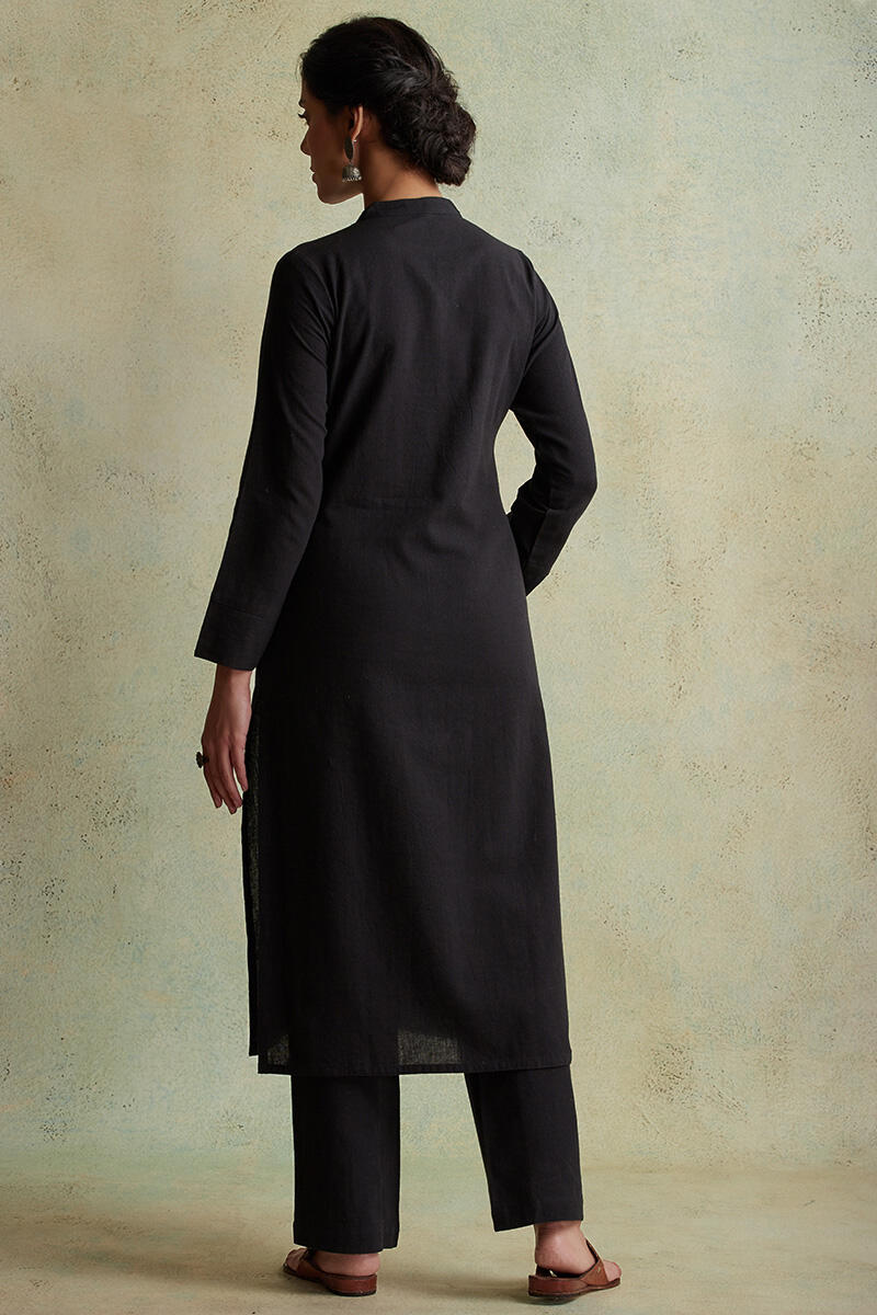 Black Handloom Straight Cotton Kurta