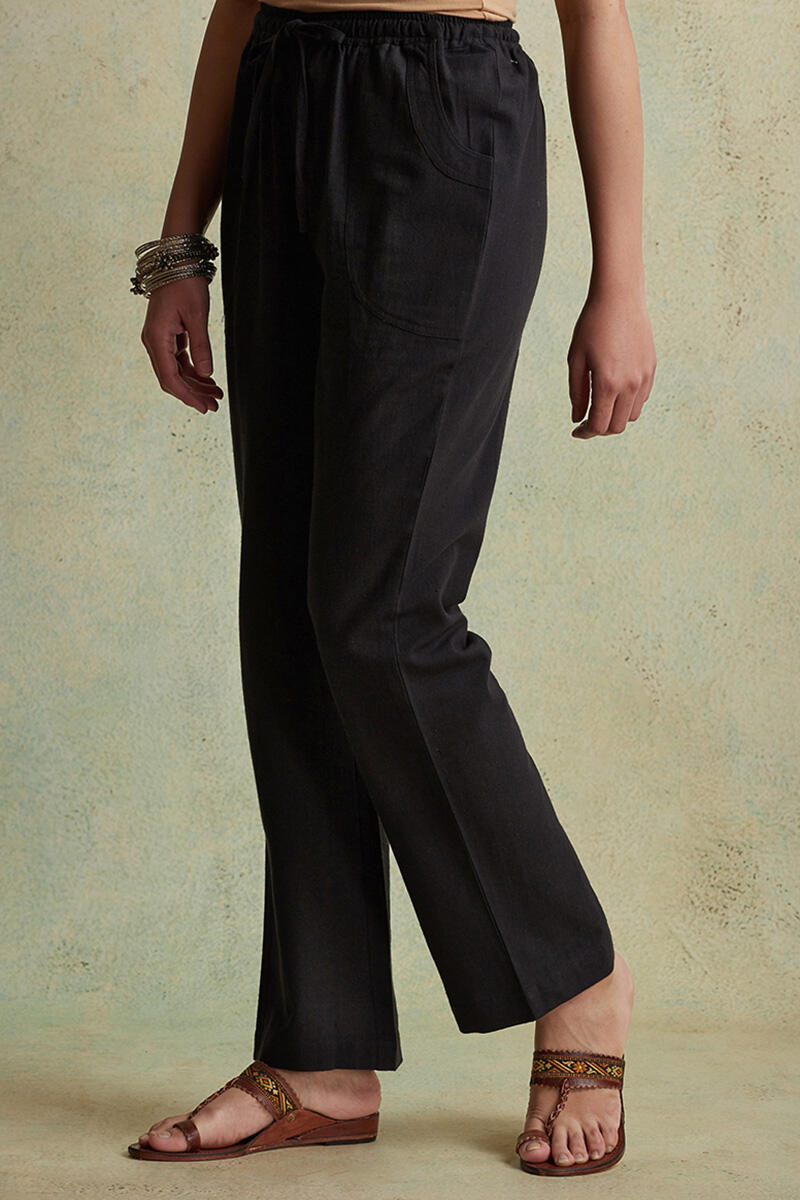 Black Handloom Cotton Pants