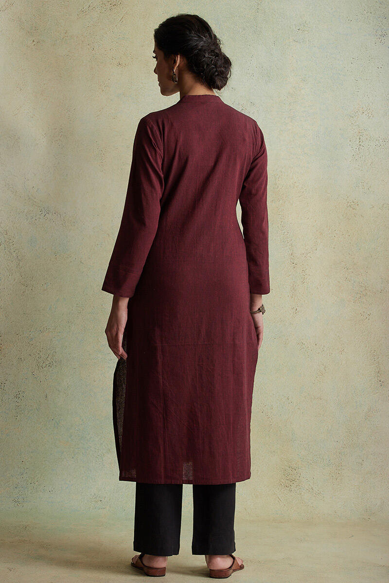 Maroon Handloom Straight Cotton Kurta