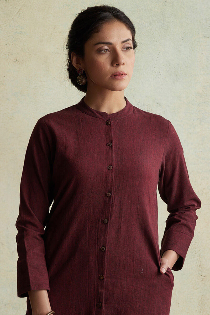 Maroon Handloom Straight Cotton Kurta