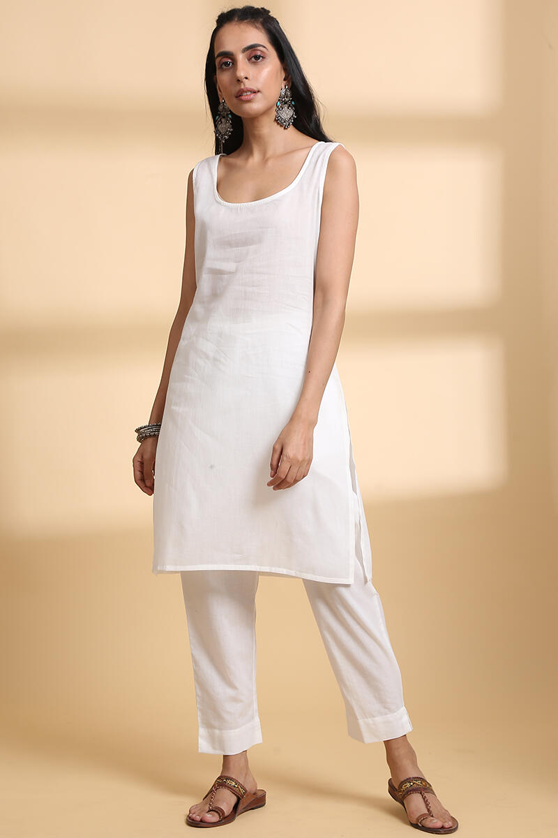 Off-White Handcrafted Straight Cotton Kurta