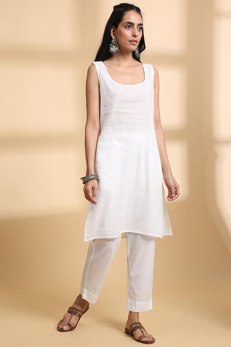 Off-White Handcrafted Straight Cotton Kurta