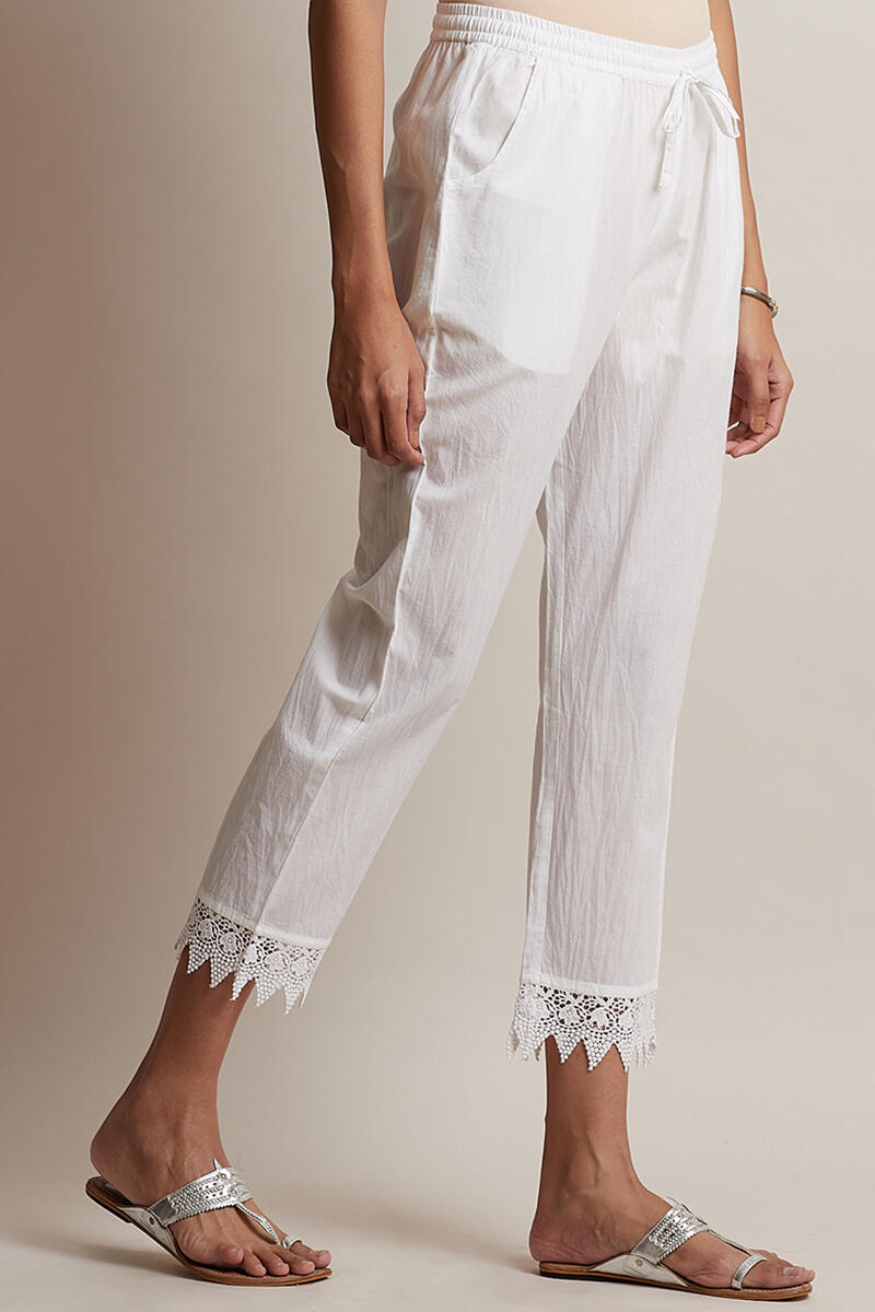 Off-White Handcrafted Cotton Narrow Pants