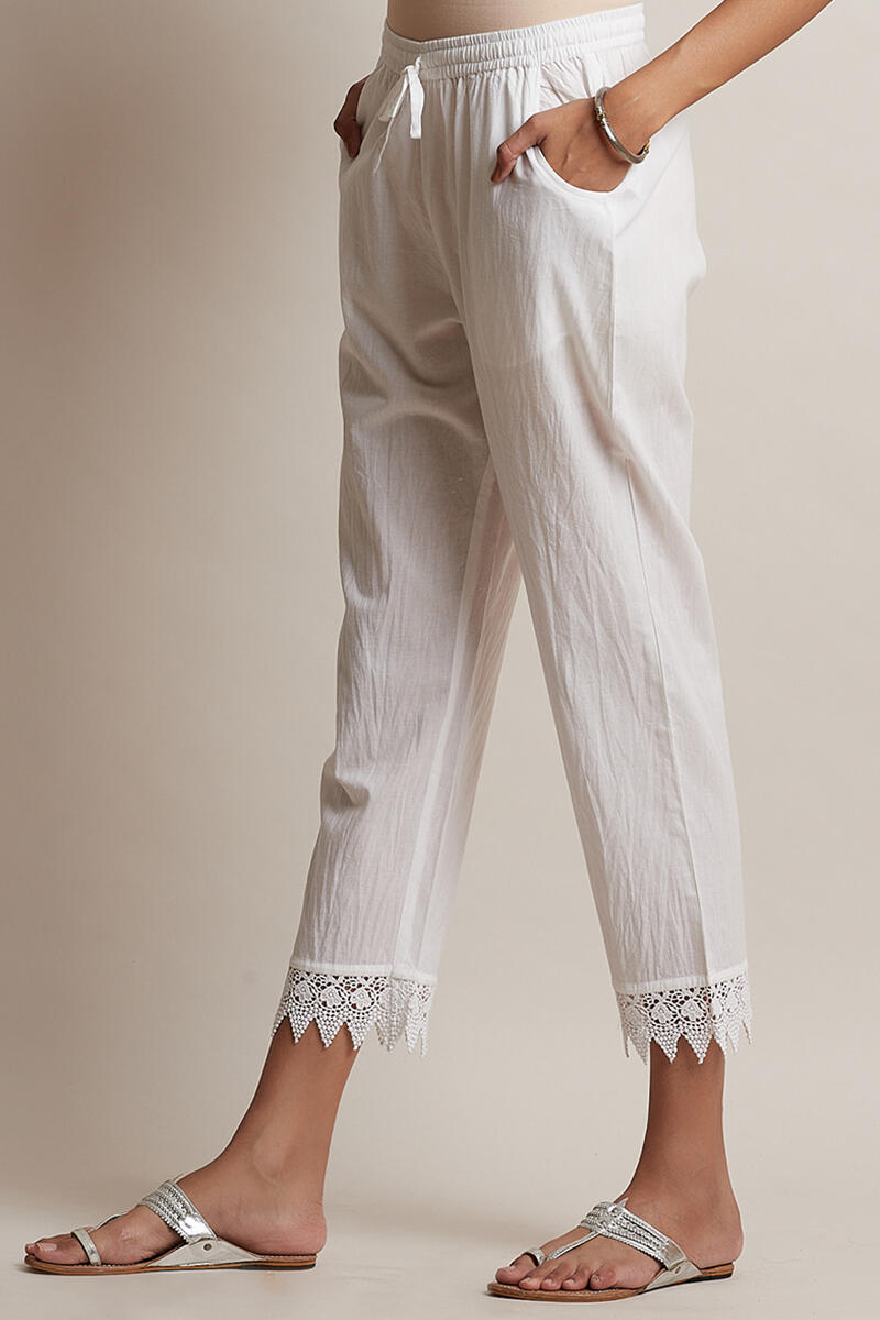 Off-White Handcrafted Cotton Narrow Pants