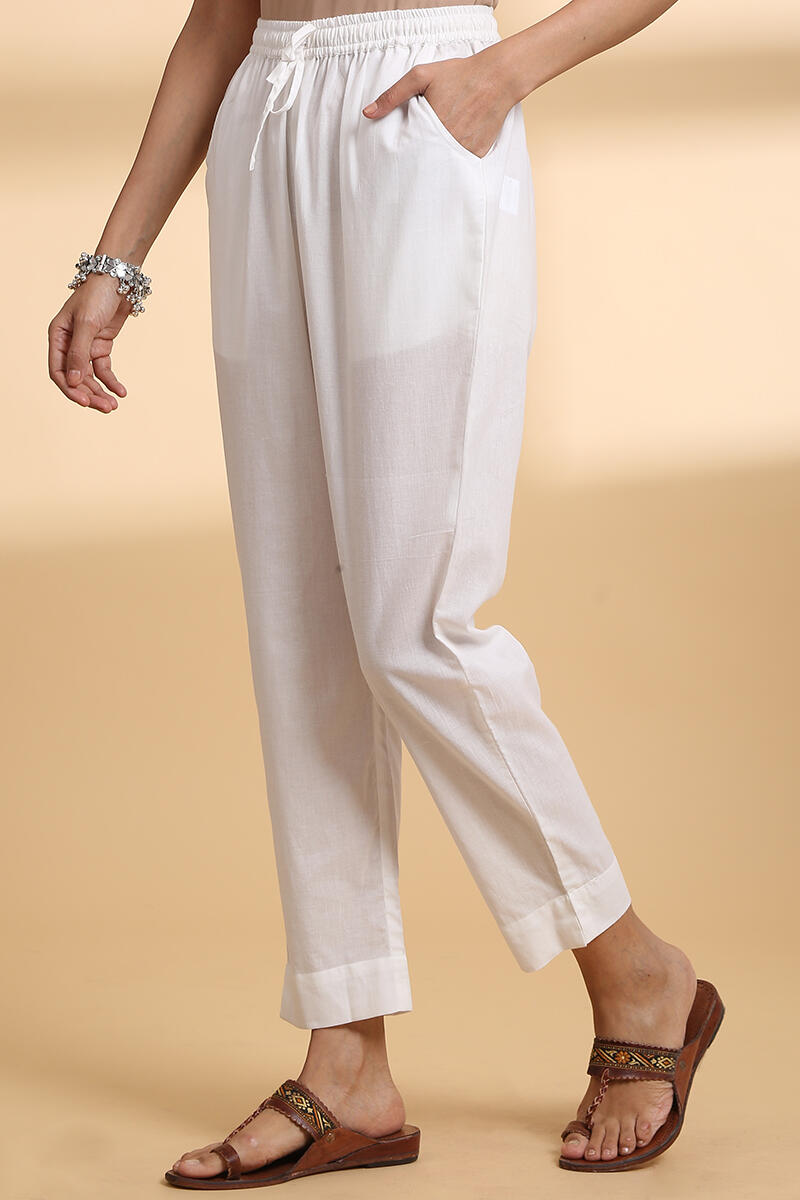 Off-White Cotton Narrow Pants
