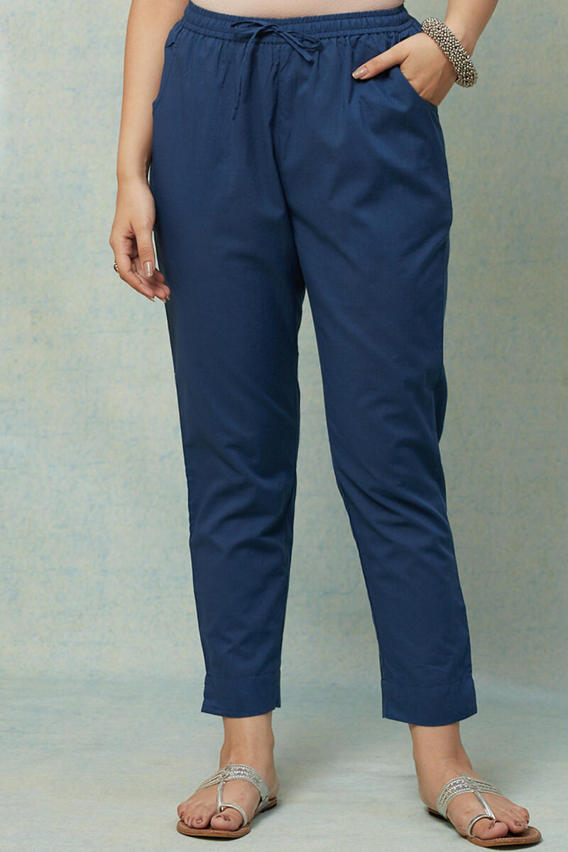 Buy Blue Handcrafted Cotton Narrow Pants for Women FGNP20 12 Farida Gupta