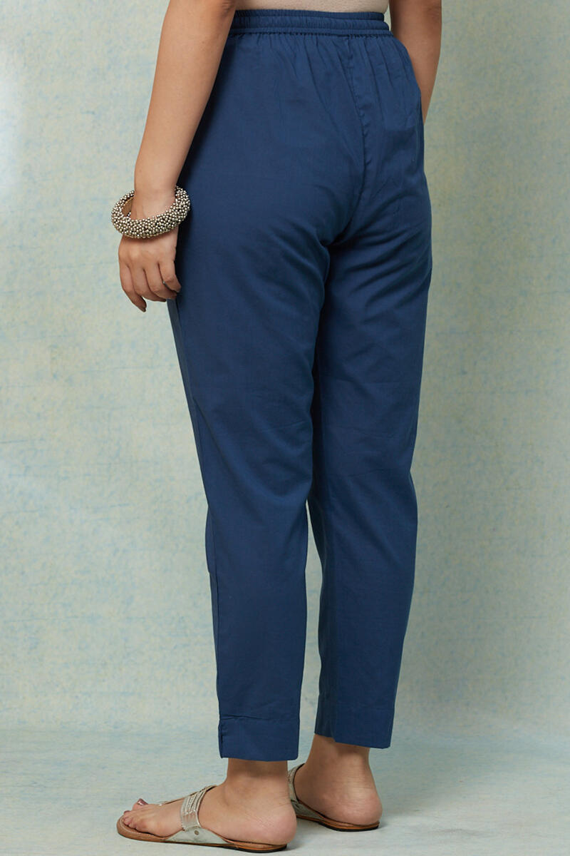 Blue Handcrafted Cotton Narrow Pants