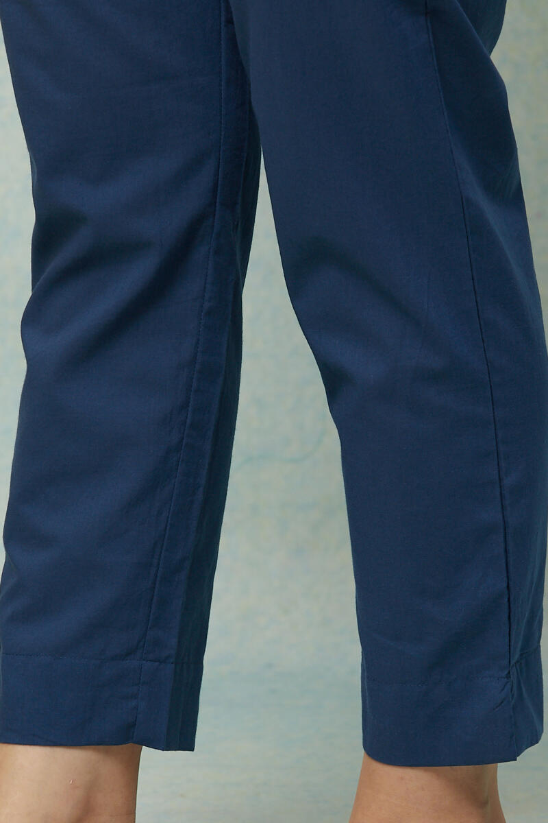 Blue Handcrafted Cotton Narrow Pants