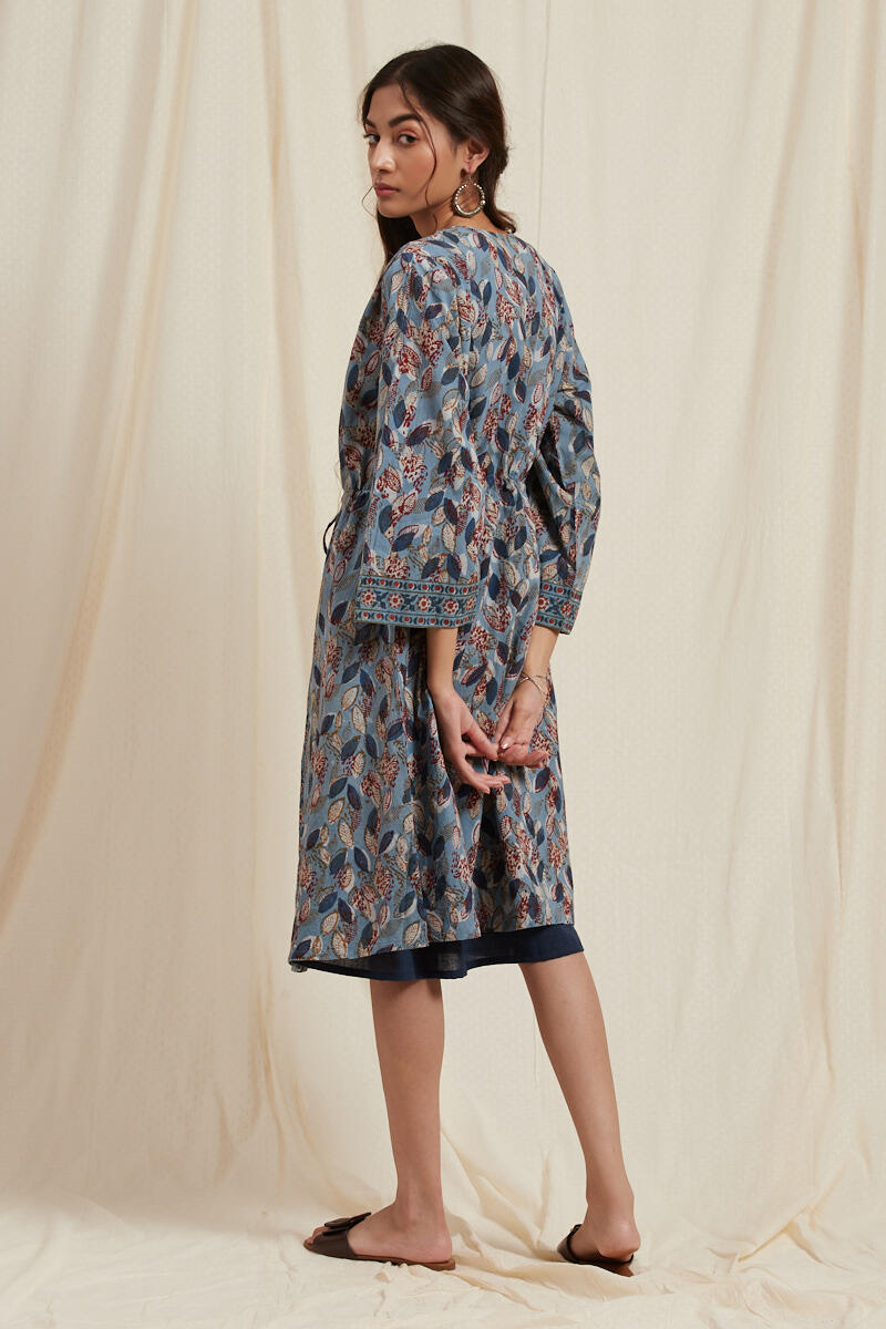 Indigo Block Printed Cotton Long Kimono