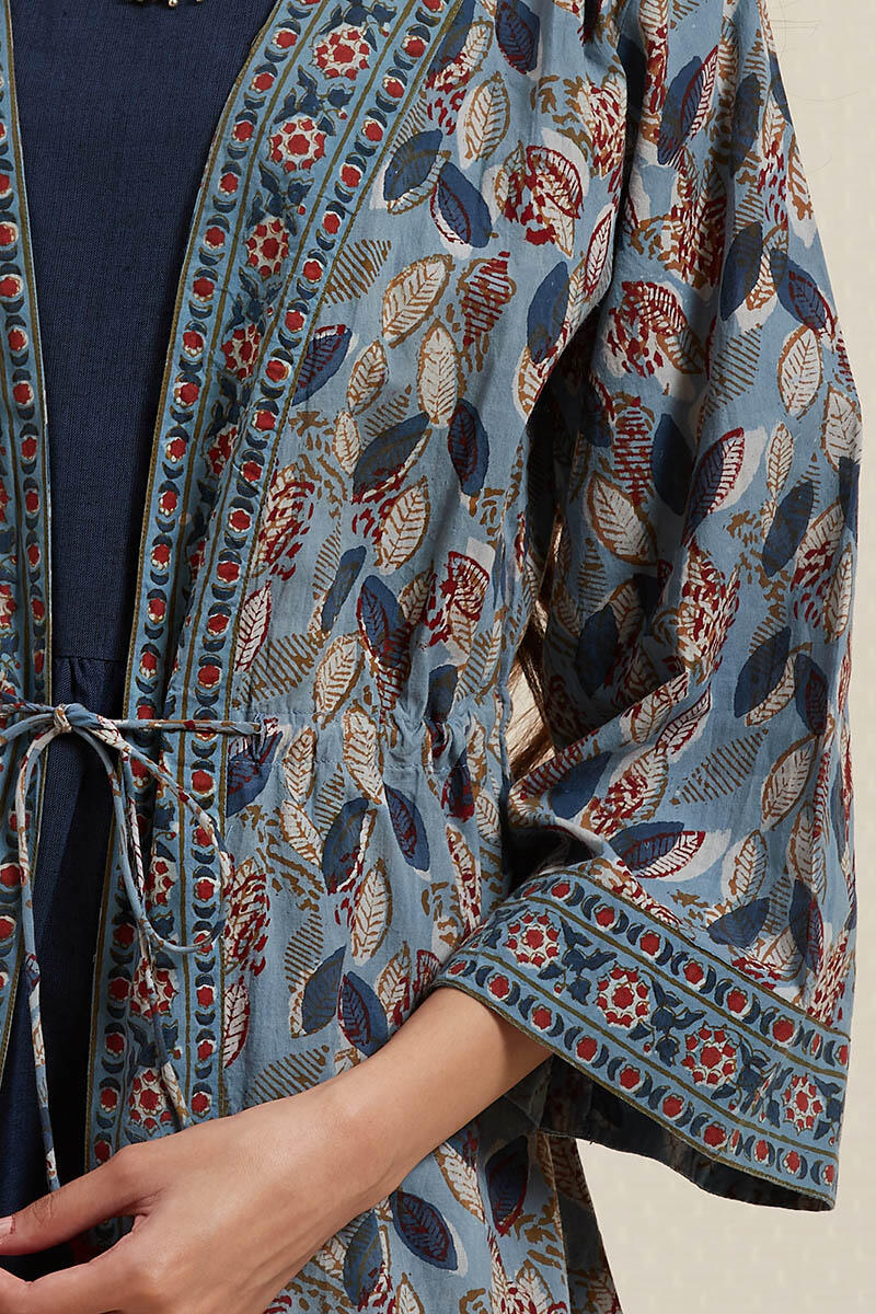 Indigo Block Printed Cotton Long Kimono