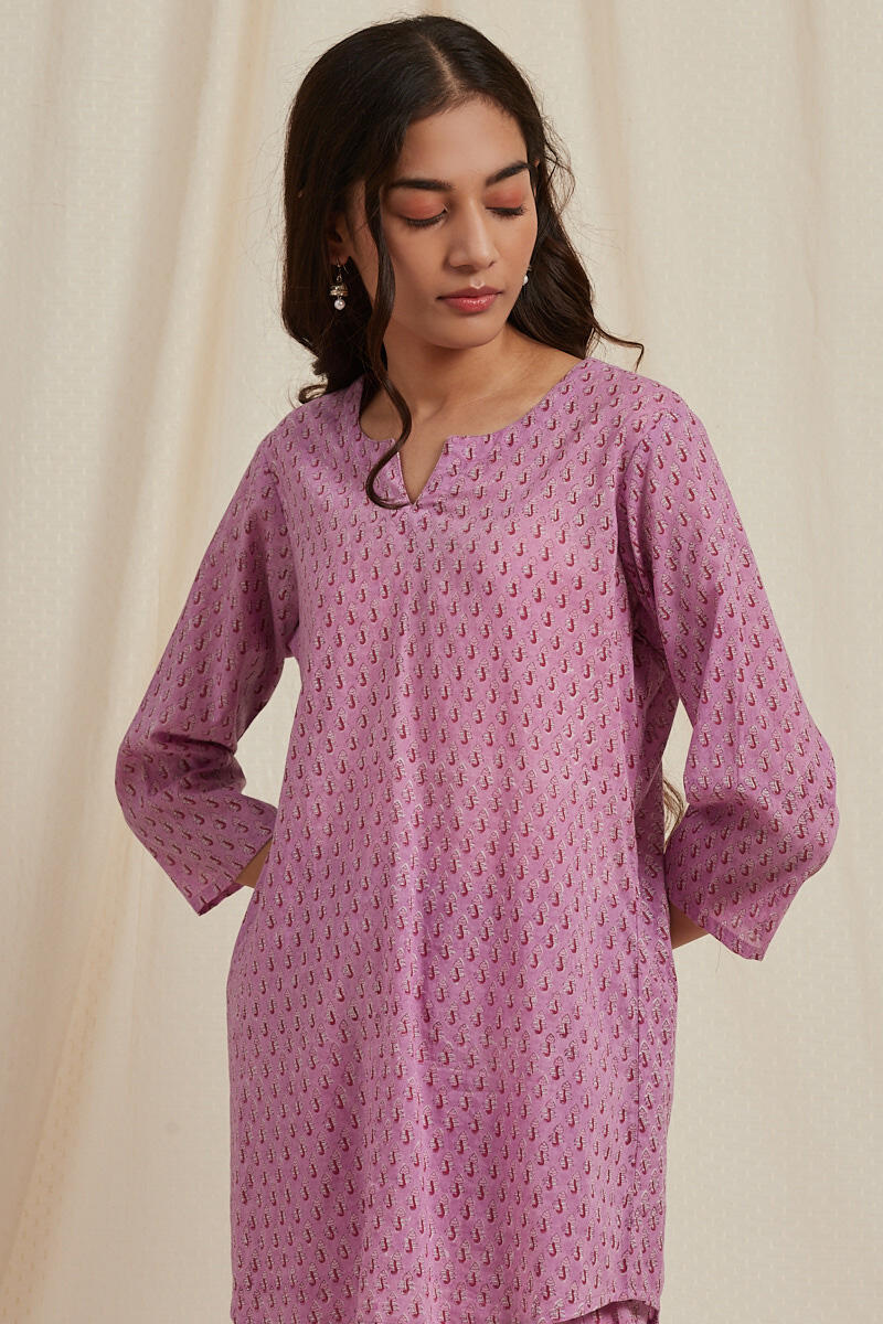 Pink Block Printed Cotton Pyjama Set