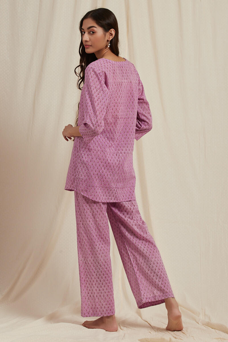 Pink Block Printed Cotton Pyjama Set