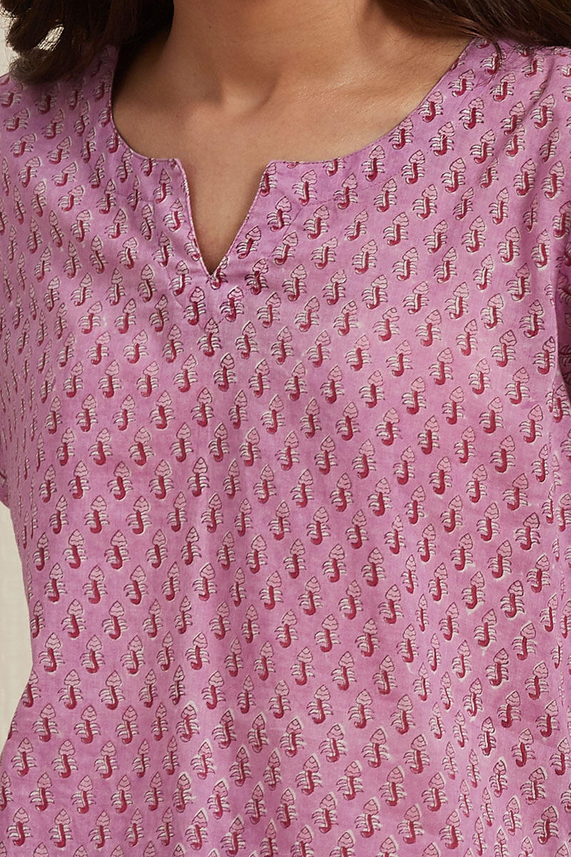Pink Block Printed Cotton Pyjama Set