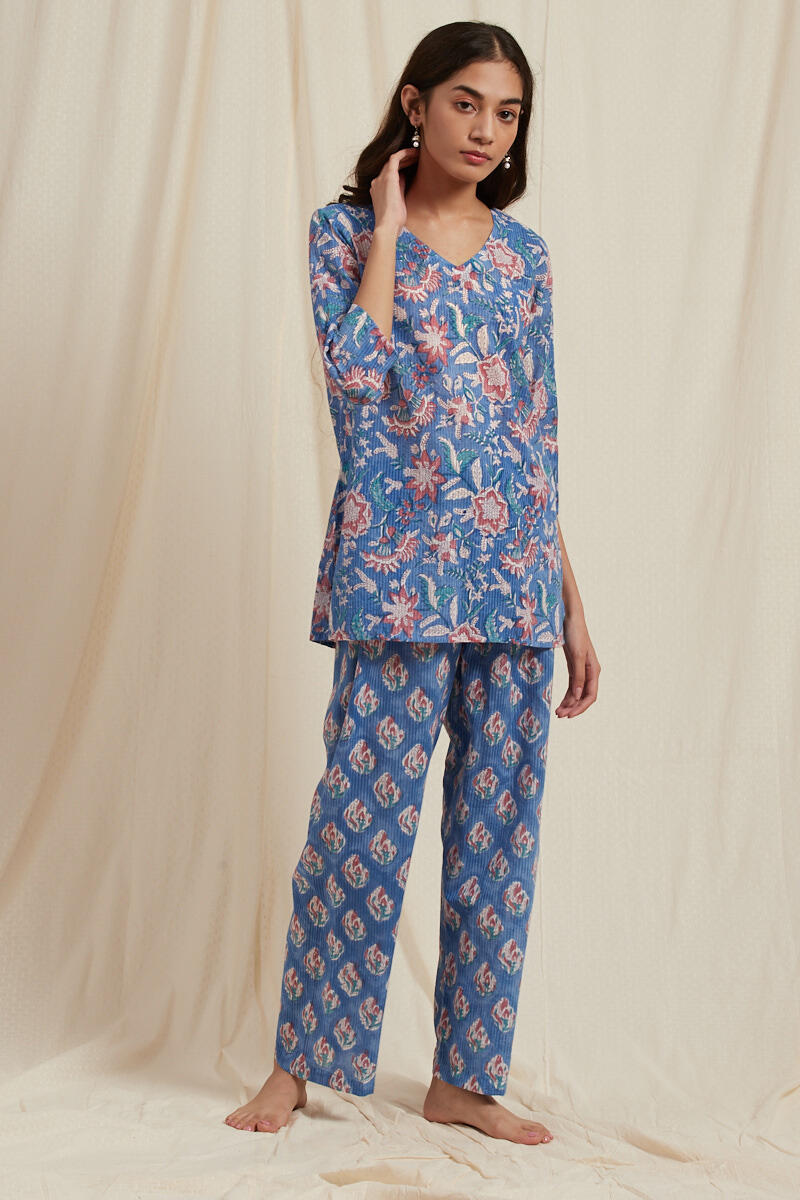 Blue Cotton Pyjama Set