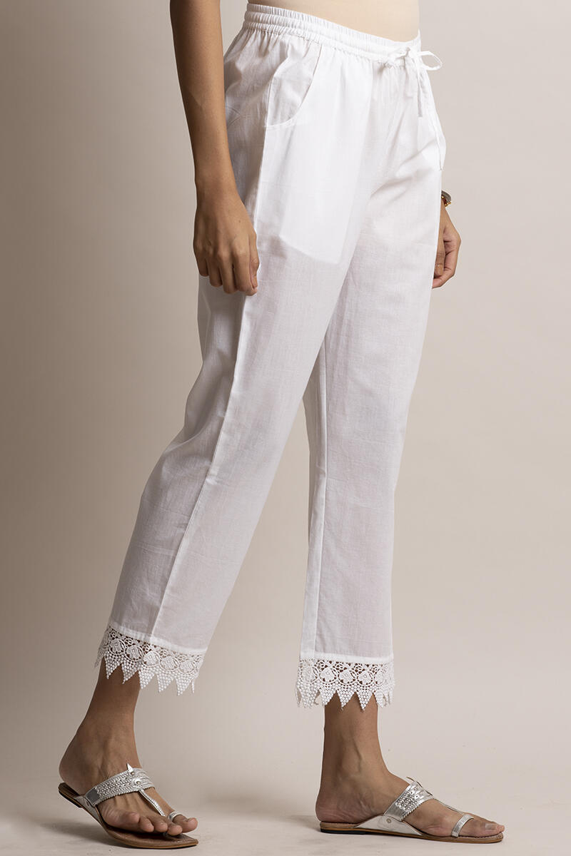 White Block Printed Cotton Narrow Pants