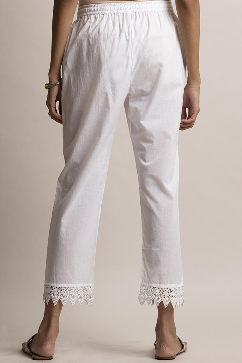 White Block Printed Cotton Narrow Pants