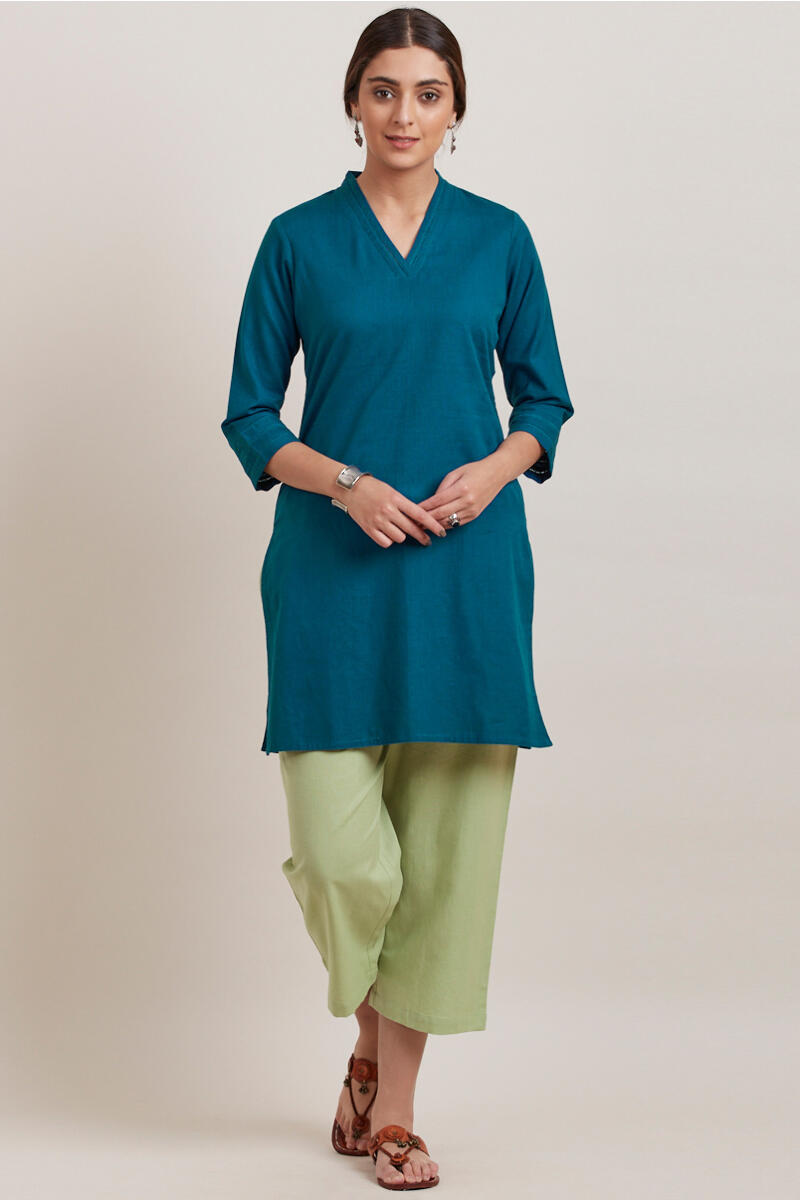 Blue Handcrafted Short Cotton Kurta
