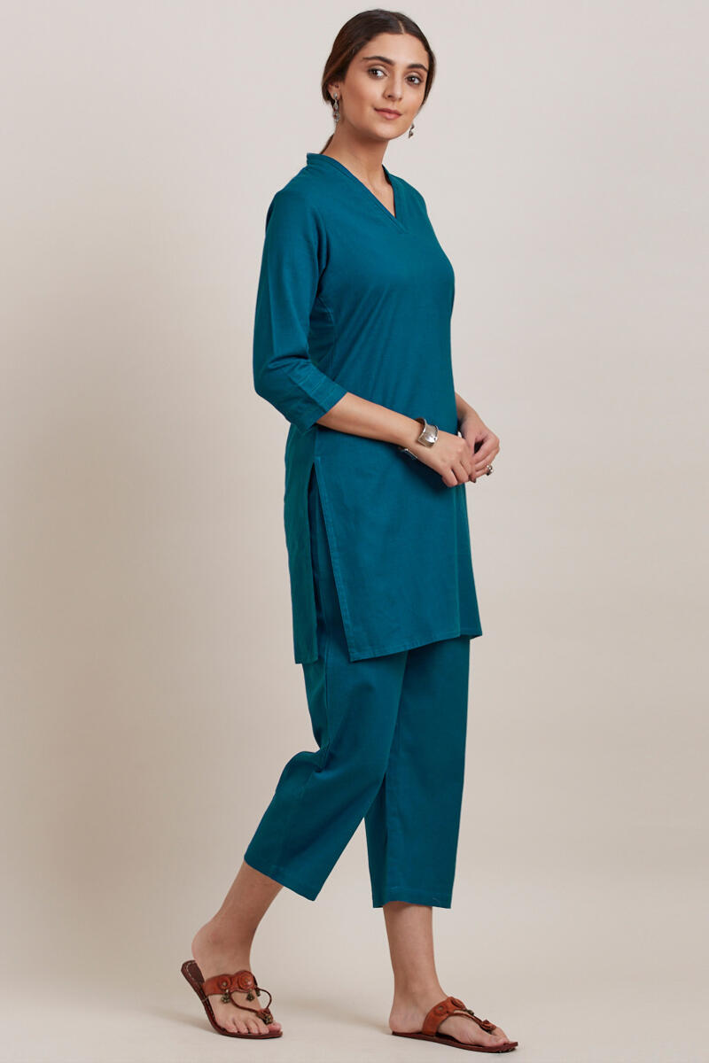 Blue Handcrafted Short Cotton Kurta