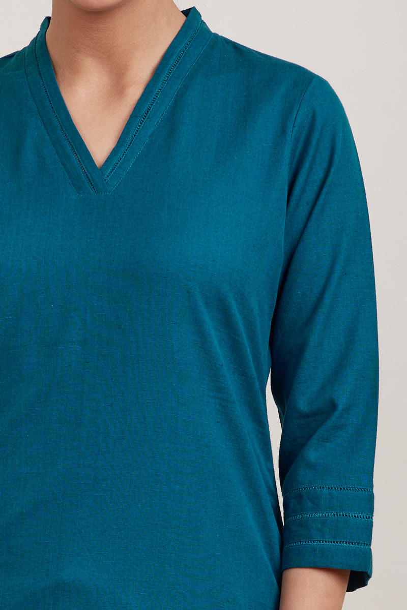 Blue Handcrafted Short Cotton Kurta