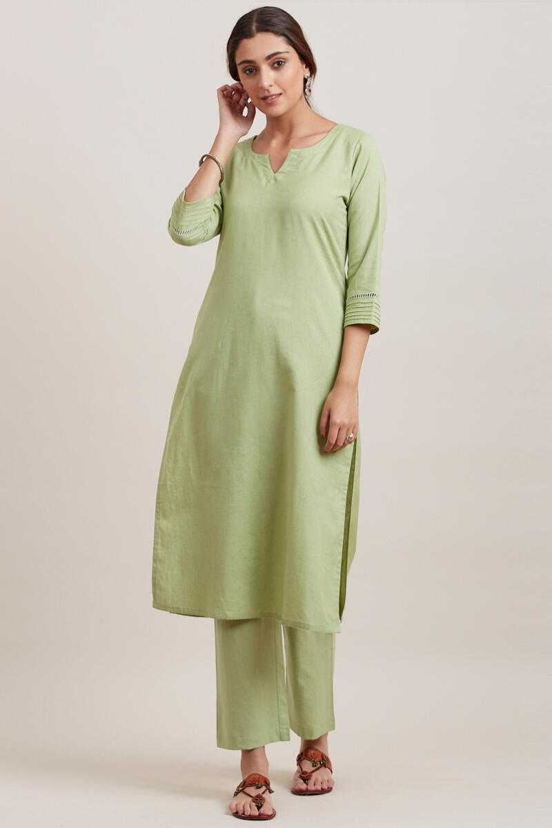 Green Handcrafted Straight Cotton Kurta
