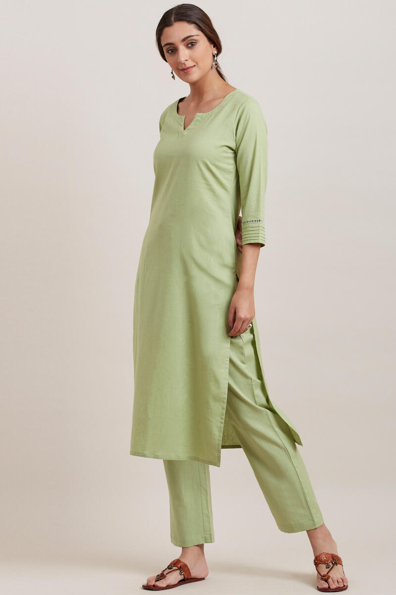Green Handcrafted Straight Cotton Kurta