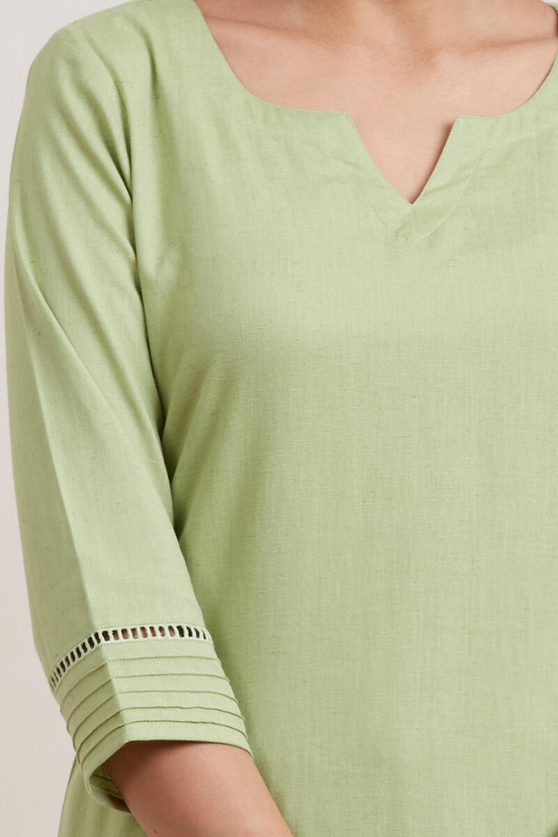 Green Handcrafted Straight Cotton Kurta
