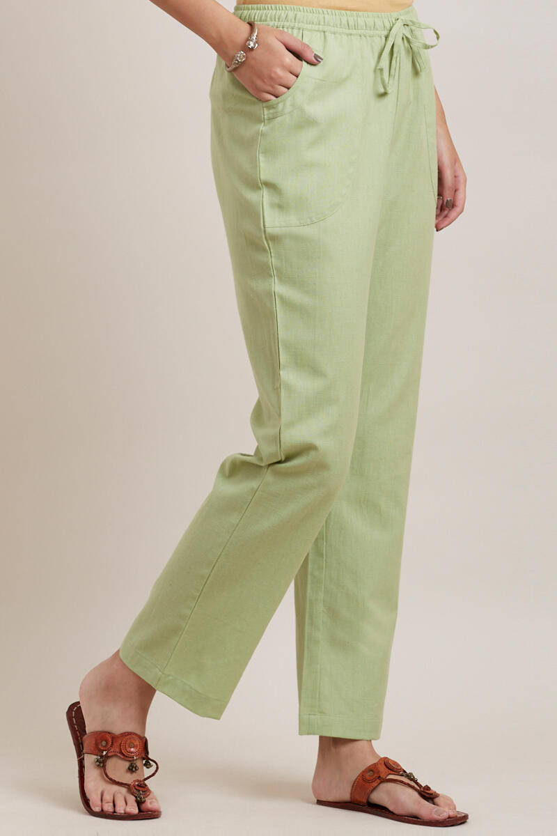 Green Handcrafted Cotton Pants