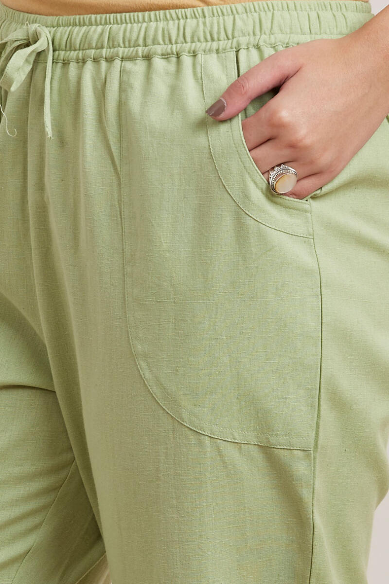 Green Handcrafted Cotton Pants