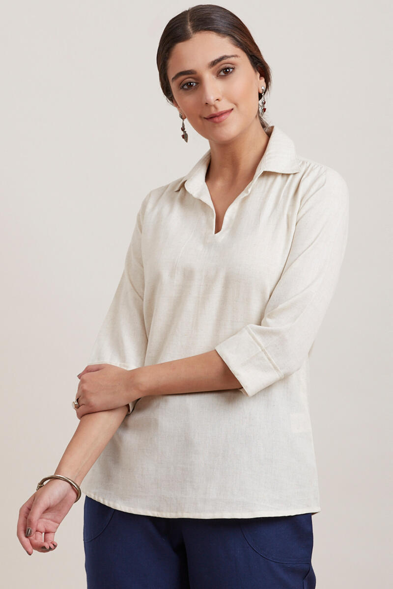 Off-White Handcrafted Cotton Top