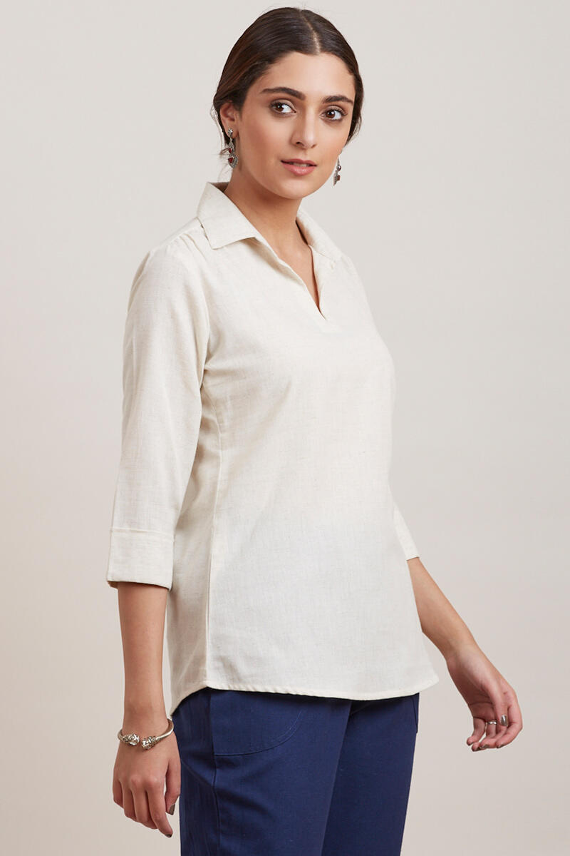 Off-White Handcrafted Cotton Top