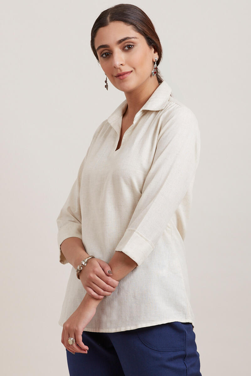 Off-White Handcrafted Cotton Top