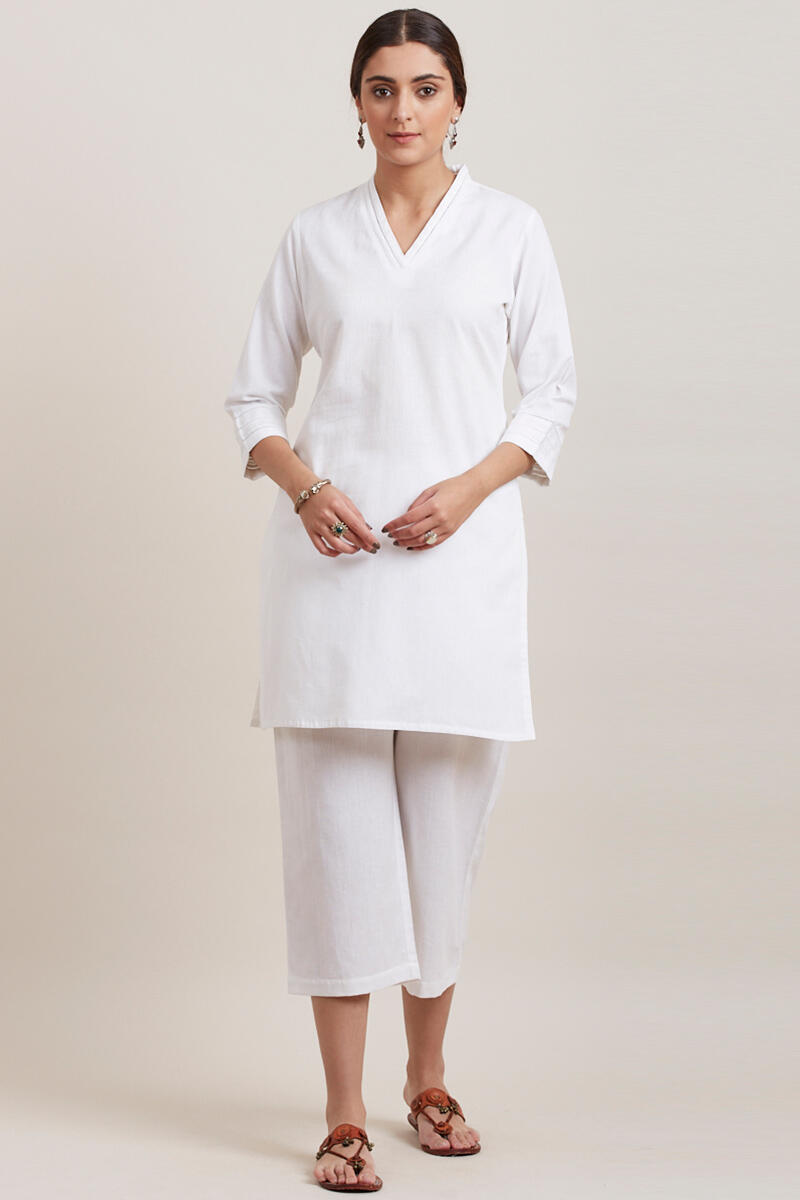 White Handcrafted Short Cotton Kurta
