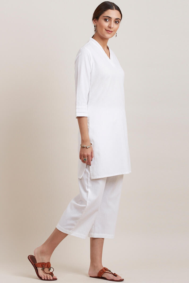 White Handcrafted Short Cotton Kurta