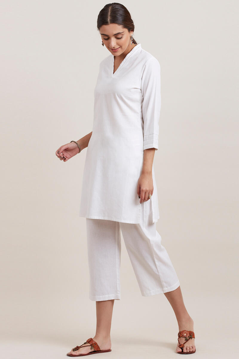 White Handcrafted Short Cotton Kurta