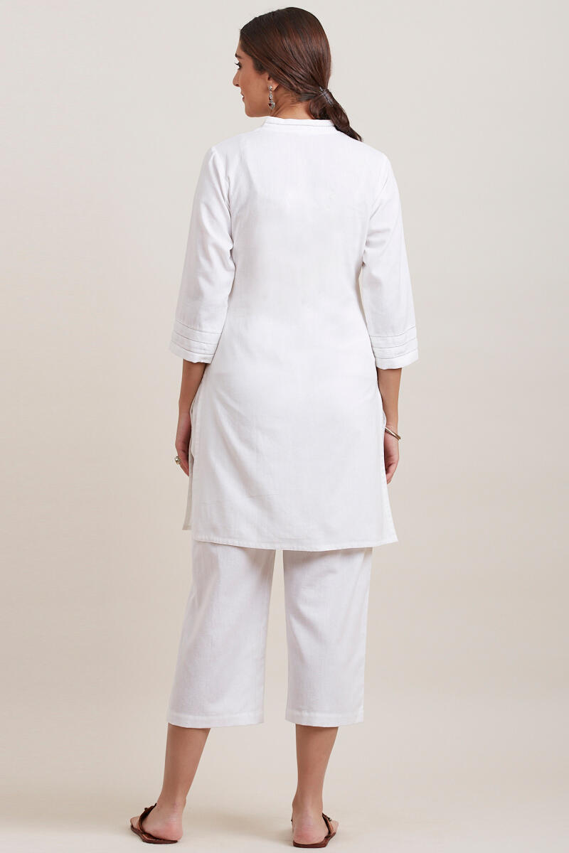 White Handcrafted Short Cotton Kurta