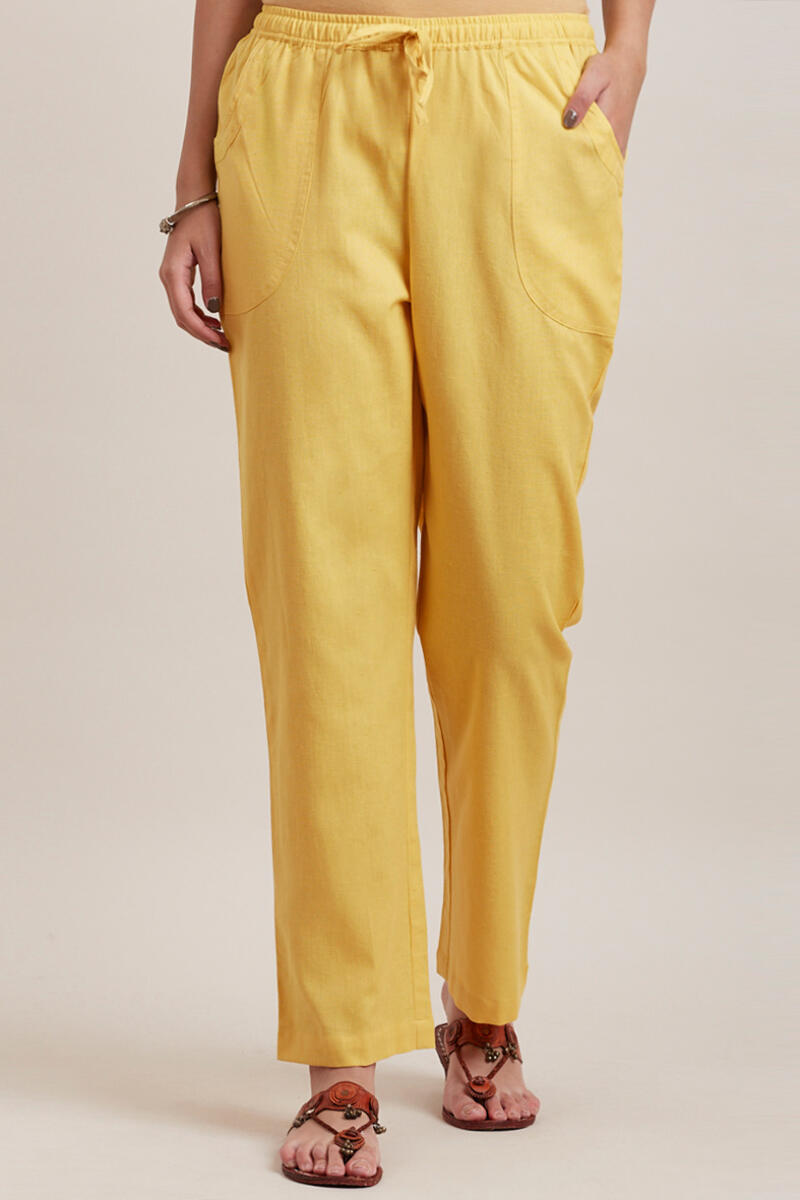 Yellow Handcrafted Cotton Pants